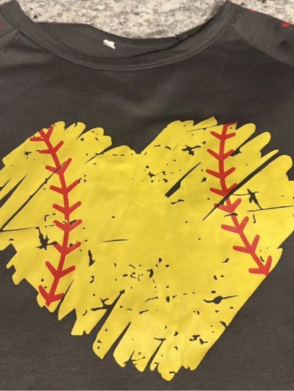 Gray Cotton Fleece  Softball Heart Graphic L long sleeve